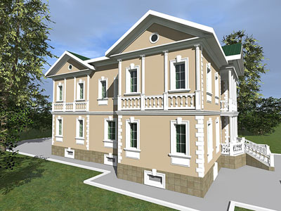 Коттедж с полуколоннами на втором этаже Коттедж с полуколоннами на втором этаже